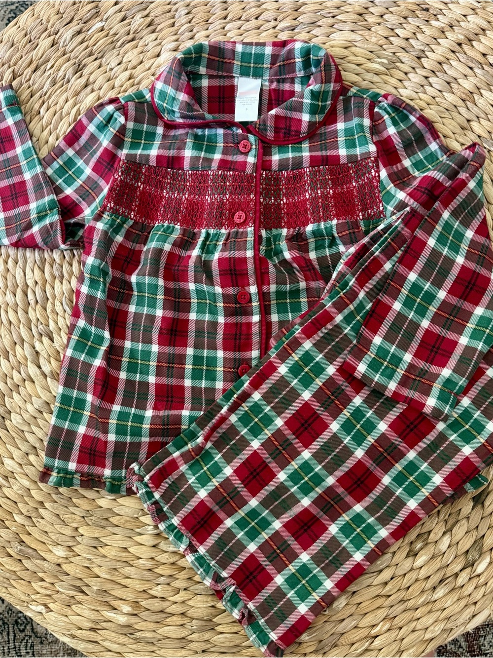 Janie and Jack Christmas Smocked Pajamas Sz 3 EUC
